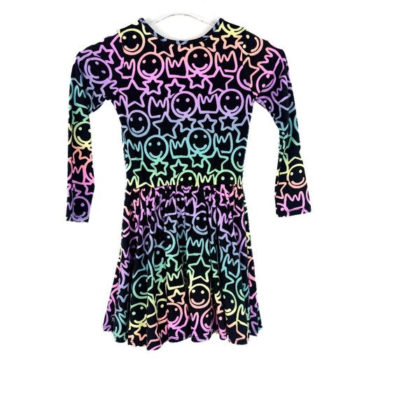 Pixie Lane Ombre Happy Face Star Dress Long Sleeves Black Girl's Size 7 EUC - Picture 7 of 9